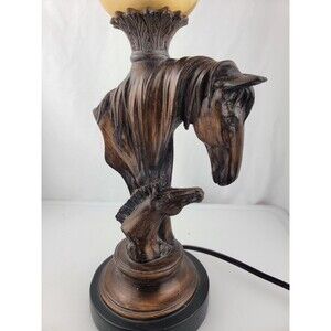 16" Uplight resin Horse Mare & Foal/Colt Glass shade Desktop Table Lamp